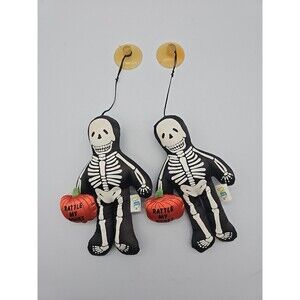 2 Vintage Dakin "Rattle My Bones" Plush Skeleton Halloween Window Car Clings